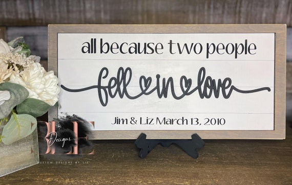 Valentines Gift Idea, Personalized Love Sign, All Because Two People Fell in Love Wooden Wall Sign, Anniversary Gift, Wedding Gift,