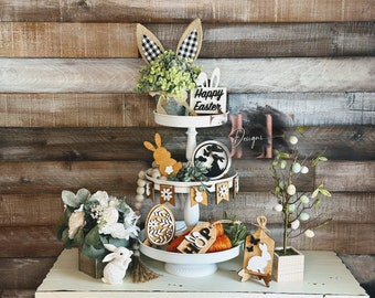 Easter Tiered Tray Decor, Mini East Wooden Signs, Easter Tier Tray Signs, Easter Gift, Wooden Farmhouse Easter Decor, Black and White Easter