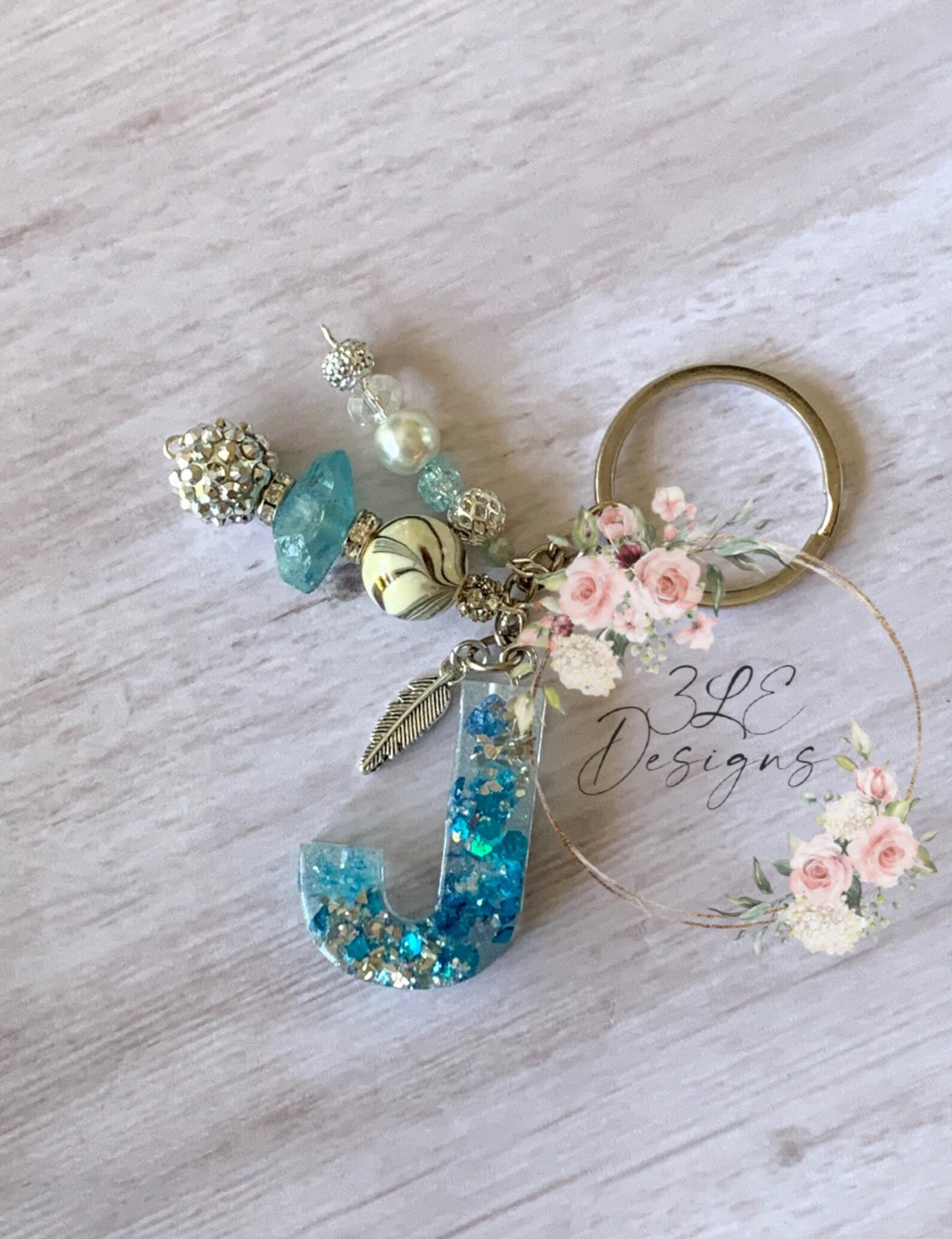 Letter keychain with beads Etsy