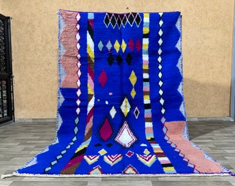 Alfombra marroquí azul, alfombra de lana lisa, alfombra bereber, alfombra azul sólida, alfombras Beni Ourain, alfombra hecha a mano, alfombra marroquí personalizada