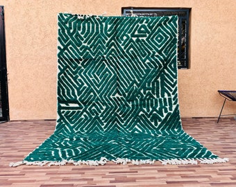 Authentic Beni Ourain Rug, Handmade Moroccan Rug, Green And White Rugs, Berber Area Rug, Custom Moroccan Rug, Bohemian Rug