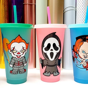 Personalised Halloween Starbucks Style Cold Colour Changing Reusable Cups Horror Personalised Cup