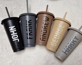 Personalised Cold Cups with Lid and Straw Iced Coffee Tumbler. Custom name Dad's gift