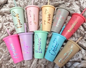 Personalised Cold Cups with Lid and Straw Opal Names Iced Coffee Tumbler