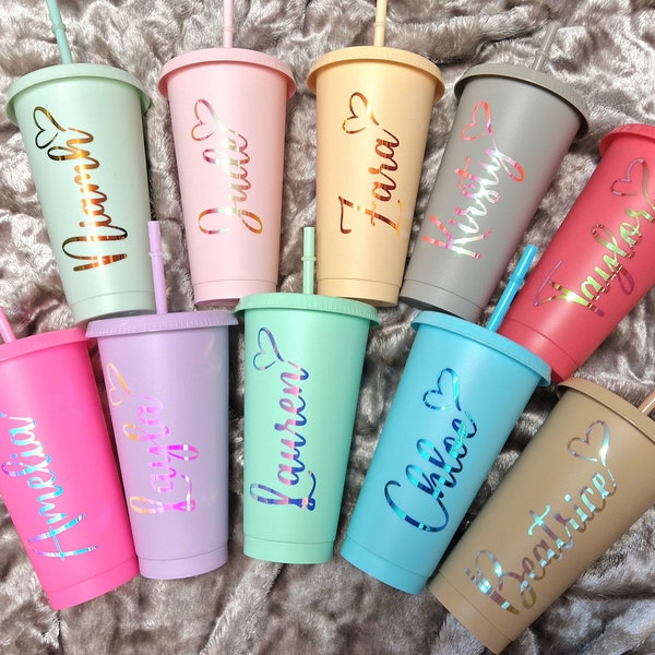 Personalised Cold Cups with Lid and Straw Opal Names Iced Coffee Tumbler