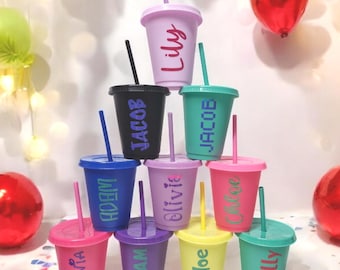 Personalised Colour-Changing Cups with Lid & Straw – reusable Custom Name tumblers, perfect kids’ Birthday Party Favours or gifts