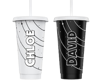 Personalised Galaxy Cup with Straw & Lid: Reusable 24oz Plastic Cup