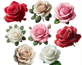 Pegatinas de vinilo impermeables con diseño de rosas, juego de 2. Rojo, rosa, blanco y beige.