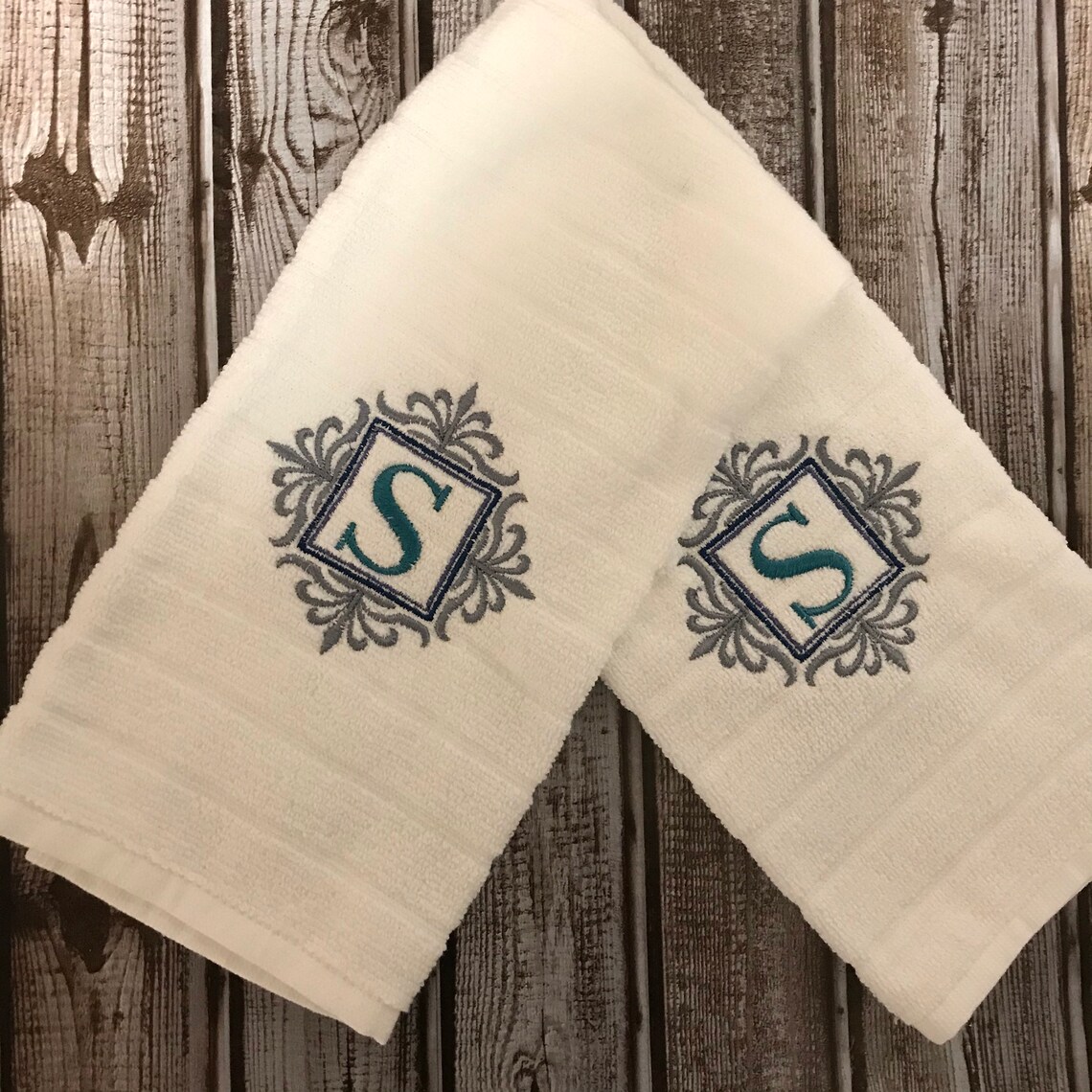 Initial Tea Towels Monogrammed Kitchen Towels Etsy