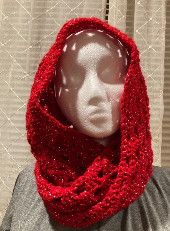 Red Sparkle Infinity Scarf Hood - Etsy