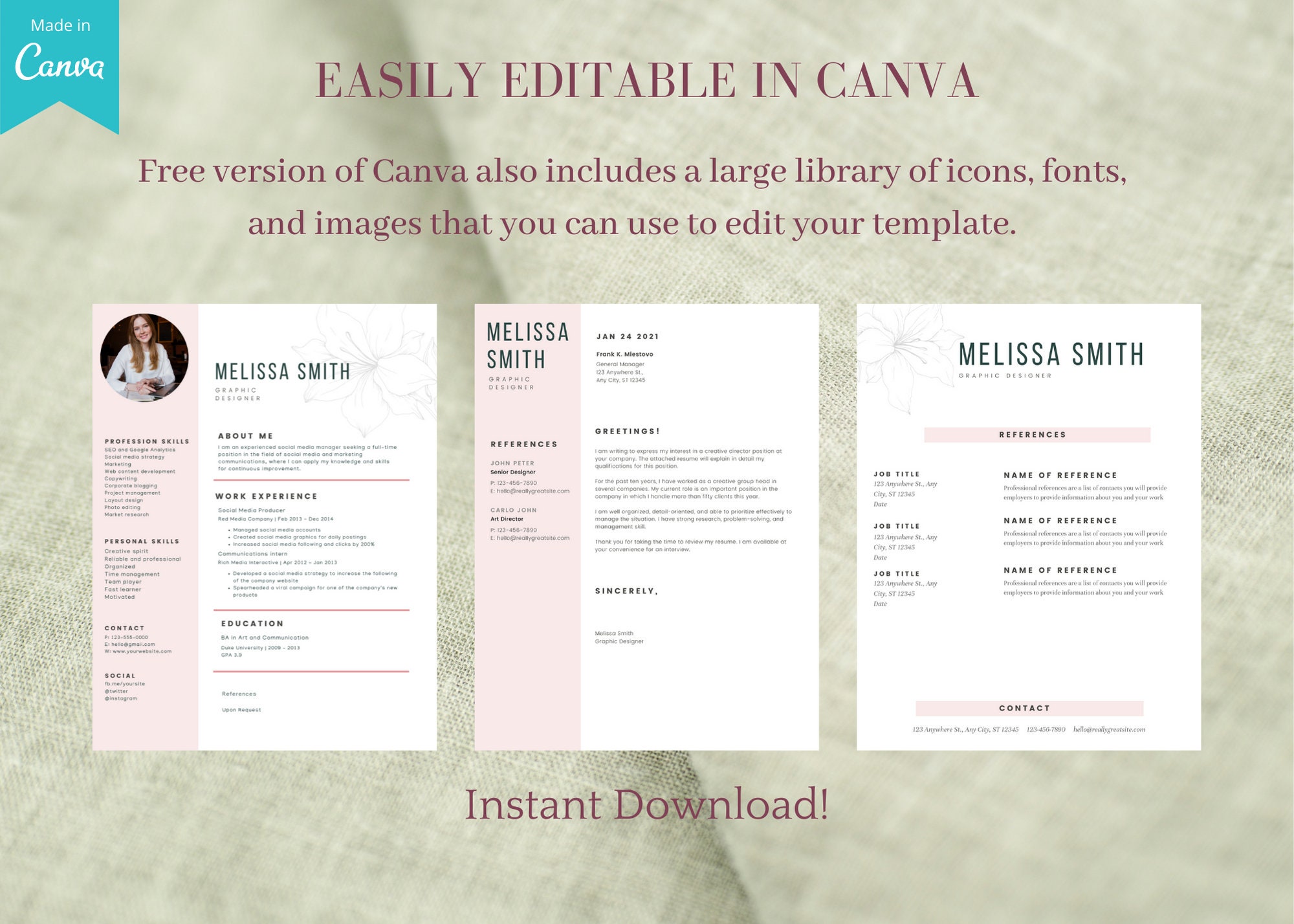 Professional Resume Template CV Template Resume Template CV - Etsy Hong ...