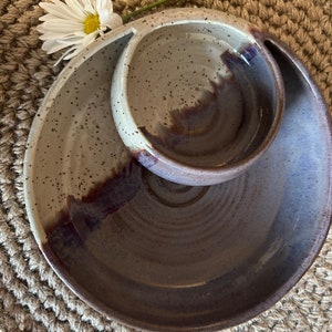 Handmade pottery chips and salsa bowl purple