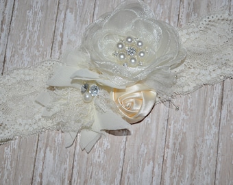 Ivory Lace Headband, Vintage Inspired Lace Headband, Rustic Flower Girl Headband, Ivory Lace Bridal Headband