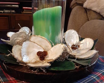 Oyster Shell Magnolia Tray: Coastal Farmhouse Table Decor
