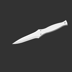 May include: A silver knife with a pointed tip and a slightly curved blade.