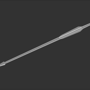 Puede incluir: Una flecha plateada con una punta afilada y una cola emplumada.