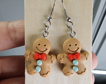 Christmas Gingerbread Dangle Earrings Resin Girgerbread Man Earrings Holiday Earrings Food Earrings Cookie Earring Hypoallergenic Hoops Stud