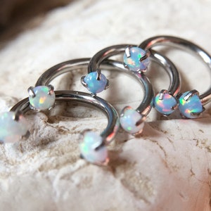 Opal Daith Earring, Septum Ring, Tragus, Horseshoe Hoop, 8/10mm Hoop Jewelry, 16g Horseshoe Ring, Horseshoe with opal stone,