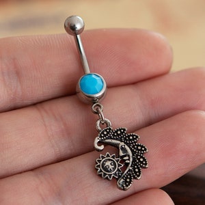 Moon and Sun Belly Ring,  Belly Button Ring, Body Jewelry, Belly Ring, Best Gift For Her, belly ring