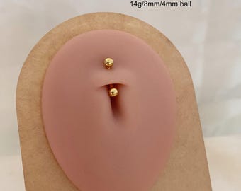 Piercing para el ombligo de titanio de 14 g, diseño de dos bolas.