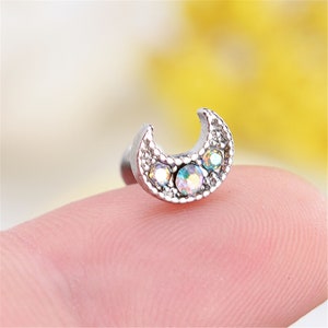 Moon Labret Piercing/Cartilage earring/Tragus piercing/Conch piercing/Cartilage piercing/Labret/CZ Labet/Helix