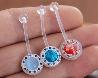 Barre abdominale Bioflex 14 g, hypoallergénique, dispositif de retenue pour piercing, anneau de ventre de grossesse, anneau de ventre,