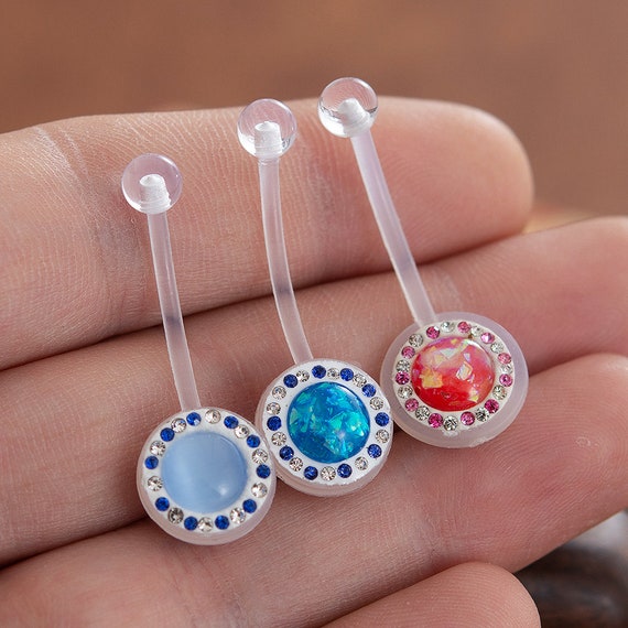 Bioplast Electric Blue Glitter Belly Ring