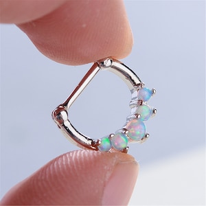 Opal Septum Ring,Nose Ring,Tribal Clicker,nose Septum Jewelry. Bohemian Hipster Nose Piercing,Ear Cartilage Helix Daith Hoop