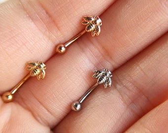 16g  Lovely Bee eyebrow,Eyebrow ring,rook barbell, rook earrings, vertical labret,lip ringCurved Barbell Jewelry - cartilage earring