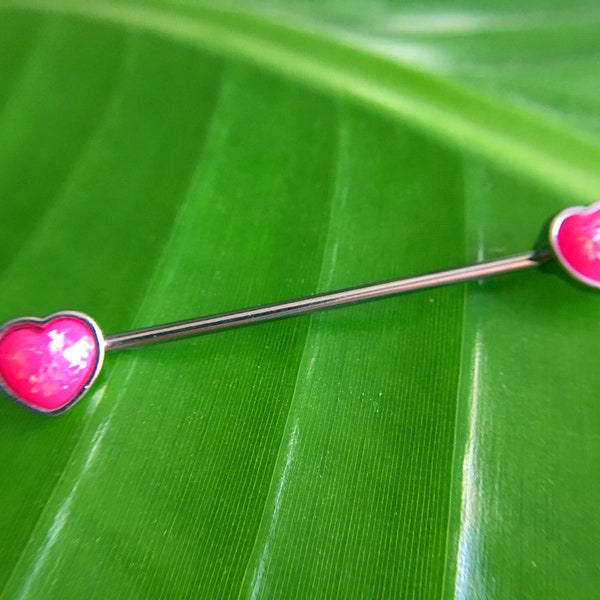 Pink heart industrial barbell, industrial barbell,Industrial jewelry piercing,ear piercing, friendship earrings