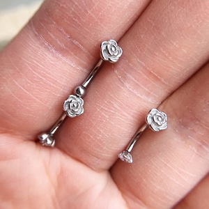 16g 6 mm / 8 mm / 10 mm Rose Augenbraue, Augenbraue Ring, Turm Barbell, Turm Ohrringe, Augenbraue gebogen Barbell Schmuck, Blume Knorpel Ohrring, beste Geschenk