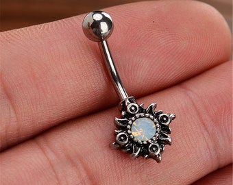 Sun belly ring,Flower Belly Ring, Belly Button Ring, Body Jewelry, Belly Ring, Externally threaded,Best Gift For Her, belly ring