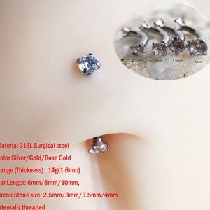 14G 2.5mm/3mm/3.5mm/4mm Stone/ CZ Belly Ring, Navel Piercing Ring,Belly Button Ring, Body Jewelry, Belly Ring, Best Gift For You