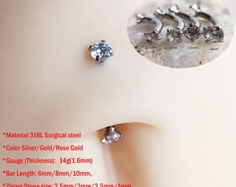 14G 2.5mm/3mm/3.5mm/4mm Stone/ CZ Belly Ring, Navel Piercing Ring,Belly Button Ring, Body Jewelry, Belly Ring, Best Gift For You