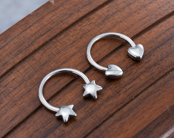 16G Star Septum Ring | heart Nose Ring | Horseshoe Ring | Septum Piercing Jewelry | Helix Earring