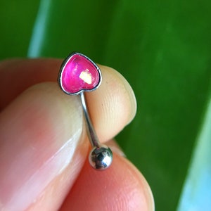Pink heart Eyebrow ring, rook barbell, body piercing jewelry,rook earrings, Eyebrow Curved Barbell Jewelry - cartilage earring 16g,