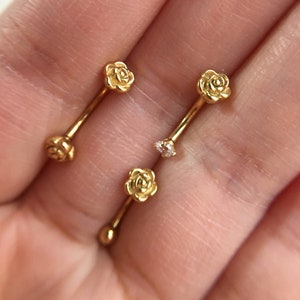 16g 6 mm / 8 mm / 10 mm Rose Augenbraue, Augenbraue Ring, Turm Barbell, Turm Ohrringe, Augenbraue gebogen Barbell Schmuck, Blume Knorpel Ohrring, beste Geschenk