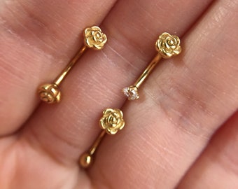 16 g, 6 mm/8 mm/10 mm, piercing de ceja rosa, anillo de ceja, barra rook, pendientes rook, joyería de barra curva para ceja, pendiente de cartílago con forma de flor, el mejor regalo