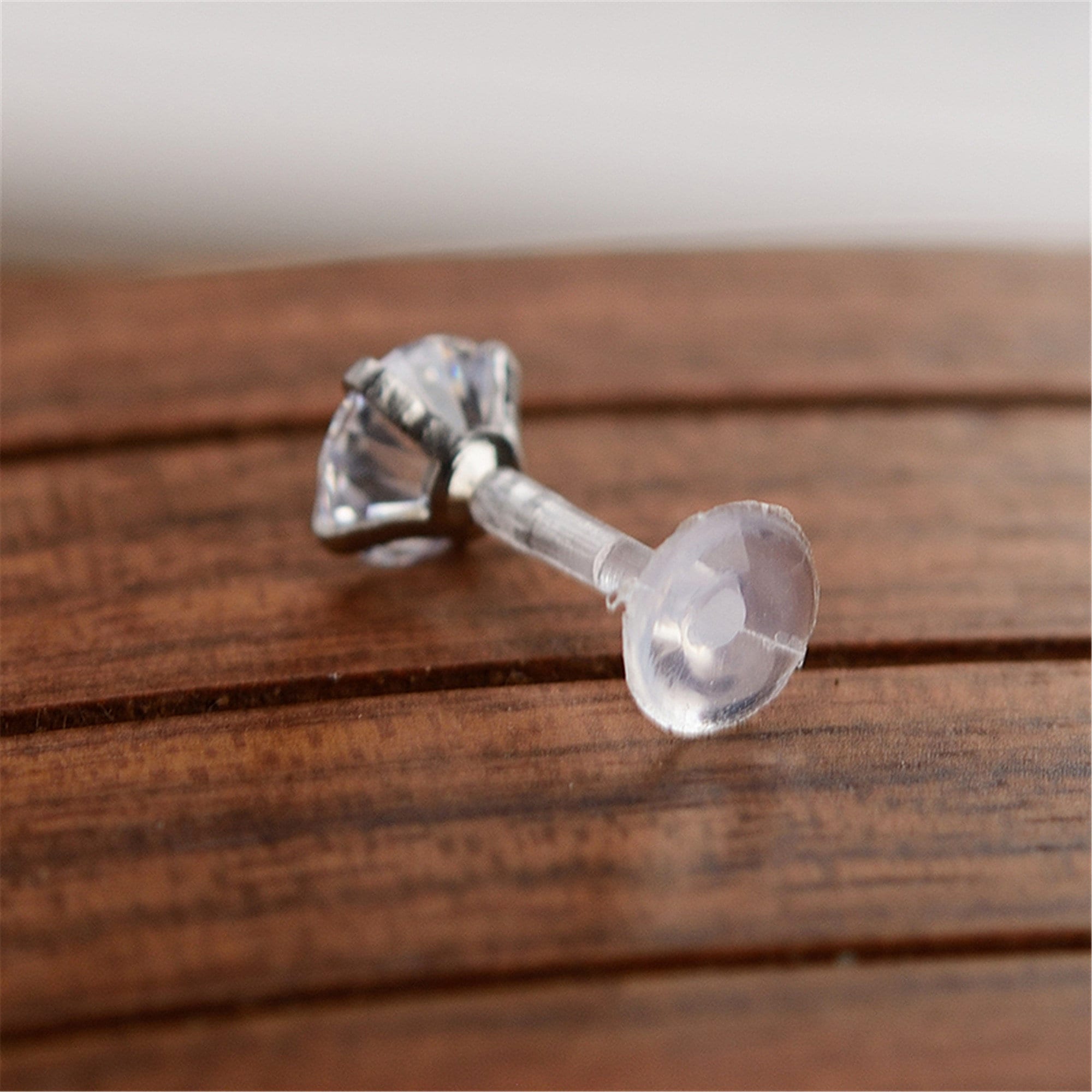 6 Pc 2Mm Clear Cz Push In Stud Lip Labret Monroe Ear Cartilage - Foto 8