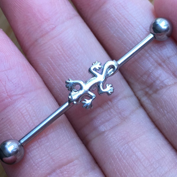 industrial barbell,gecko industrial barbell,Industrial jewelry piercing,ear piercing, friendship earrings