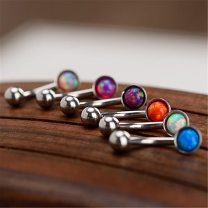 SALE-Opal Eyebrow ring, rook barbell, body piercing jewelry,rook earrings, Eyebrow Curved Barbell Jewelry - cartilage earring 16g