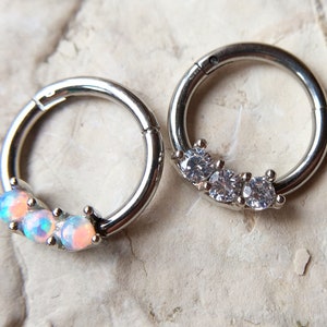 Opal Hinged Septum Clicker, Daith, Rook, Ear Ring 1.2mm 8mm
