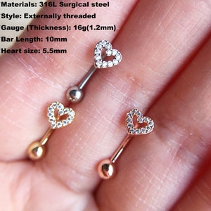 16g 10 mm Cuore zircone sopracciglio, anello per sopracciglia, bilanciere a forma di rook, orecchini a forma di rook, gioielli con bilanciere curvo per sopracciglia, orecchini cartilagine Love, miglior regalo