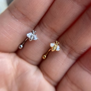 16g  Lovely Bee eyebrow,Eyebrow ring,rook barbell, rook earrings,vertical labret,lip ring,Curved Barbell Jewelry - cartilage earring