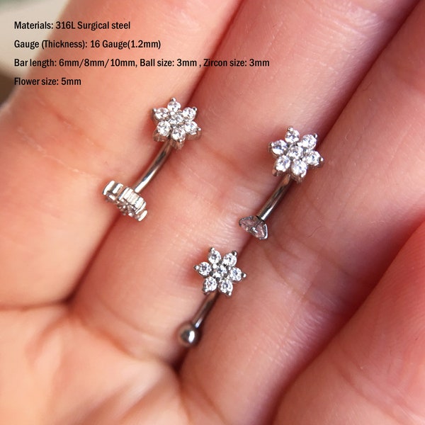 16g 6mm/8mm/10mm Flower eyebrow,Eyebrow ring,rook barbell,rook earrings, Eyebrow Curved Barbell Jewelry, flower cartilage earring,Best Gift