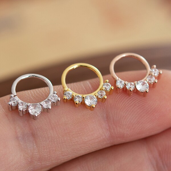thumbnail image 2 of 16G 10mm Hinged Hoop Earring – CZ Septum Ring – Cartilage Daith Piercing – 3/8 Inch – Silver 2 of 5