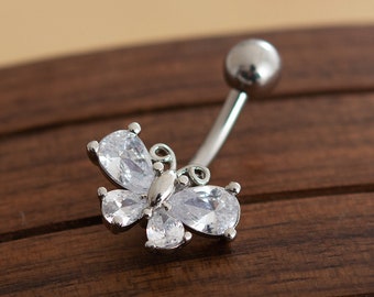CZ Butterfly Belly Ring, Navel Piercing Ring,Belly Button Ring, Body Jewelry, Belly Ring, Best Gift For You.BR004