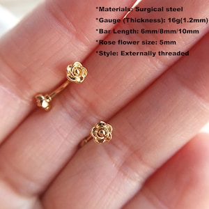 16g 6mm/8mm/10mm Sopracciglio rosa, anello per sopracciglio, bilanciere di torre, orecchini di torre, gioielli con bilanciere curvo per sopracciglia, orecchino di cartilagine di fiori, miglior regalo