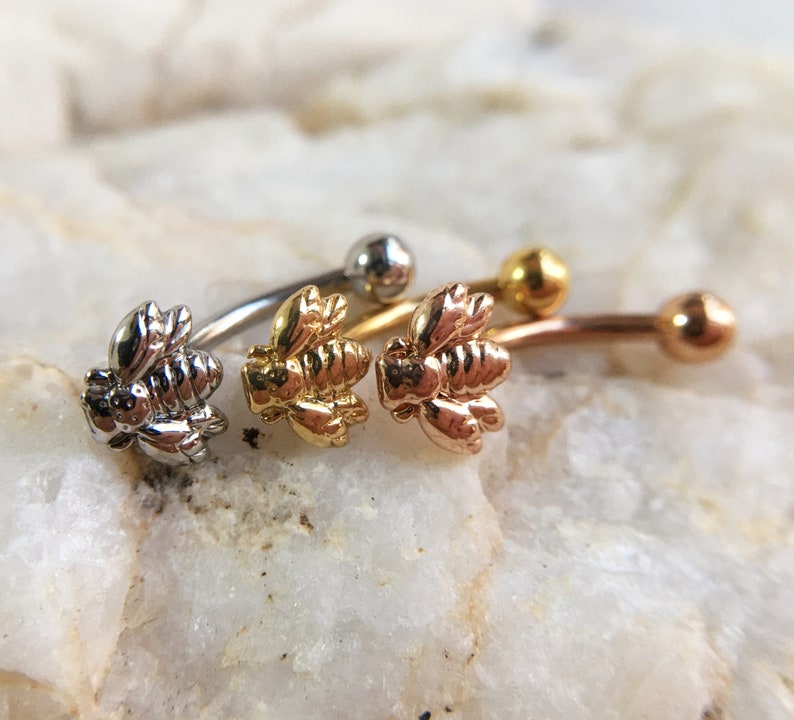 16g Lovely Bee eyebrow,Eyebrow ring,rook barbell, rook earrings, vertical labret,lip ringCurved Barbell Jewelry cartilage earring image 4