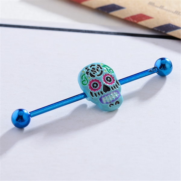 industrial barbell,Skull industrial barbell,Industrial jewelry piercing,ear piercing, friendship earrings